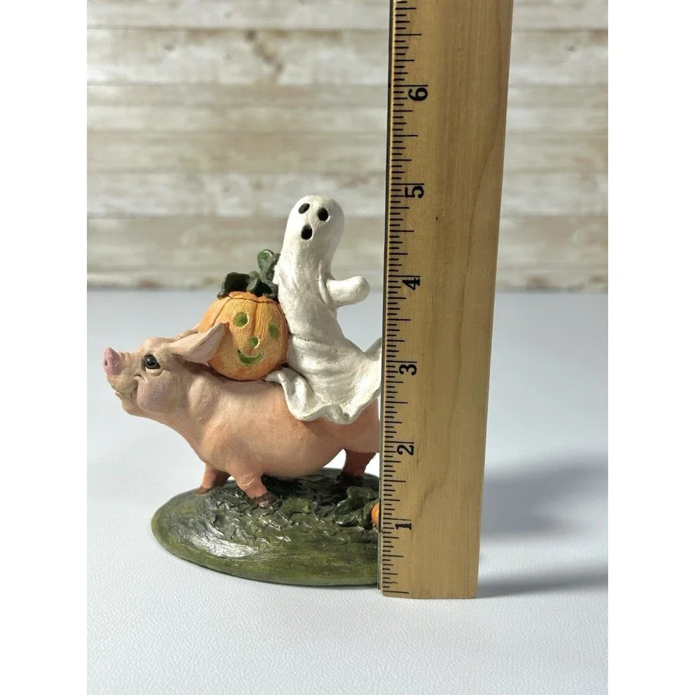 Pete Apsit Ghost Jack o’Lantern Pumpkin Riding Pig Halloween Figurine 1992 Vtg